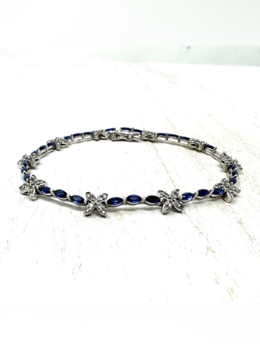 Sterling silver bracelet with blue and white CZ